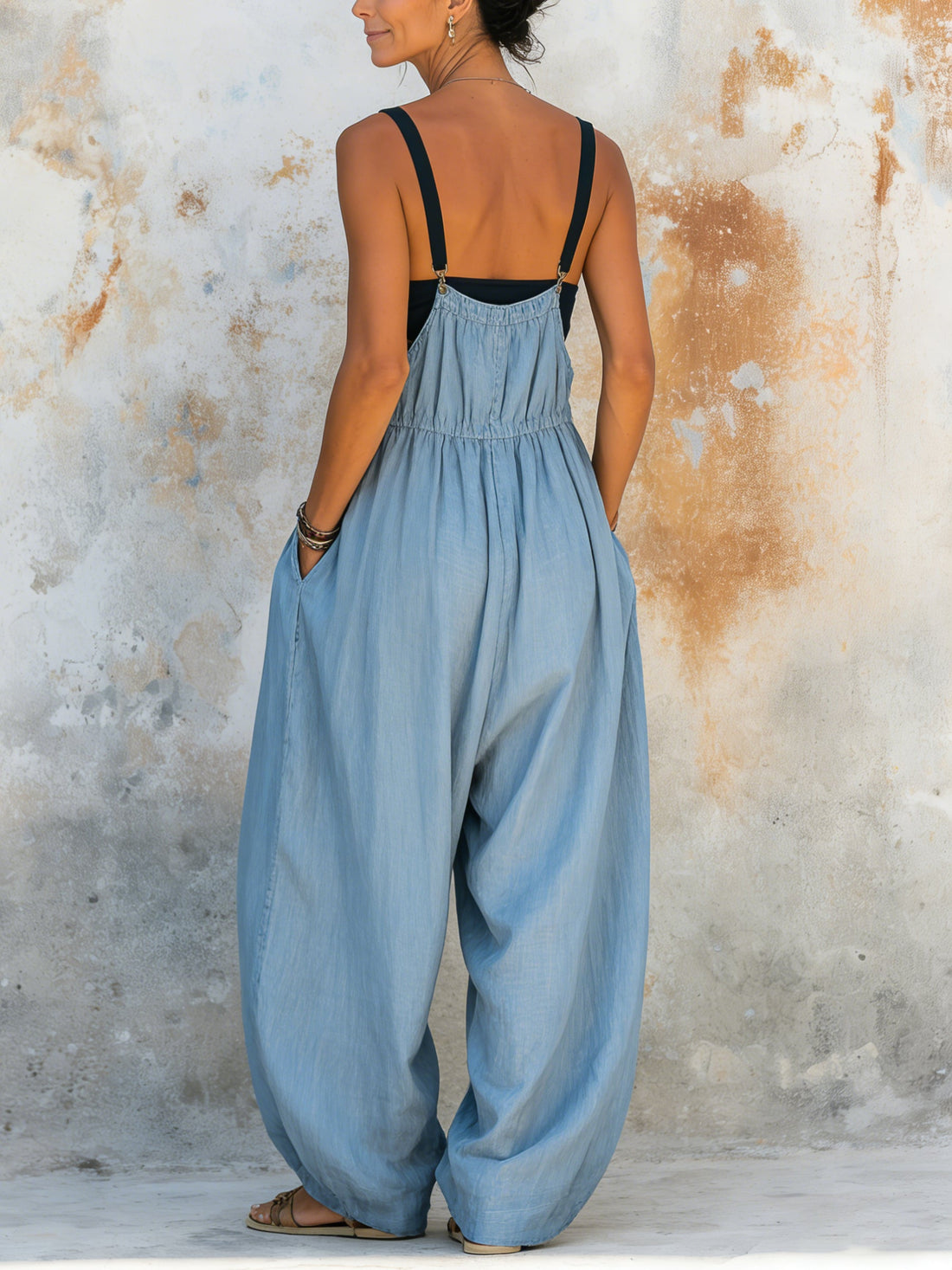 Lightweight Tencel Denim Wide-Leg Overalls