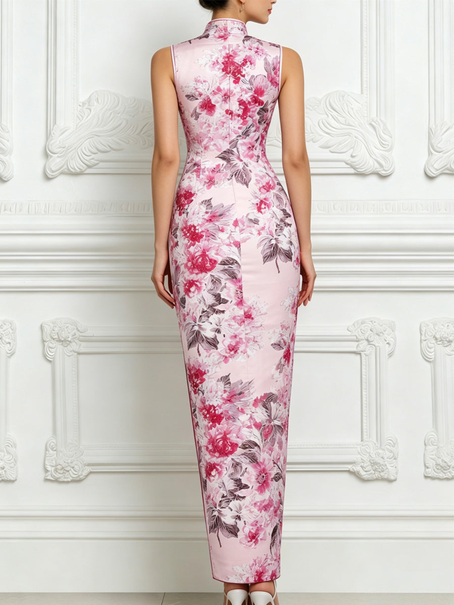 Exquisite And Elegant Pink Floral Print Dress