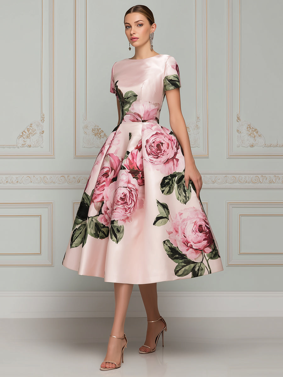 Vintage-Inspired Floral Satin Midi Dress