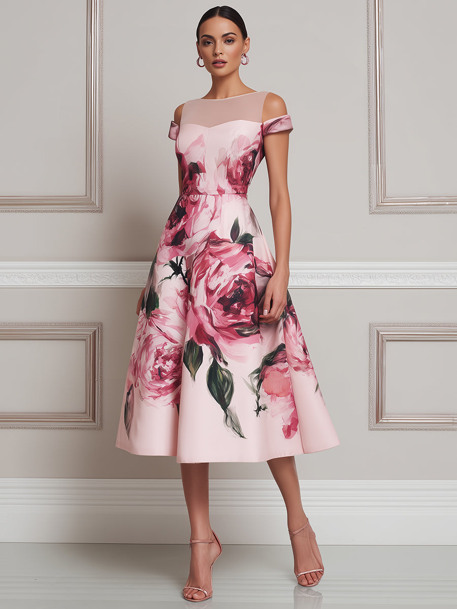 Ethereal Rose Illusion Midi Dress
