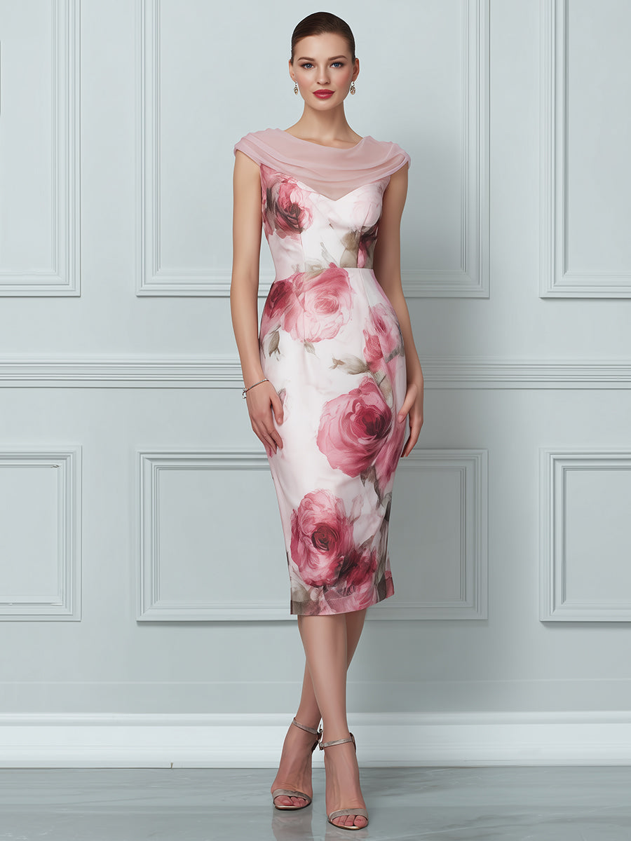 Vintage Rose Illusion Sheath Dress