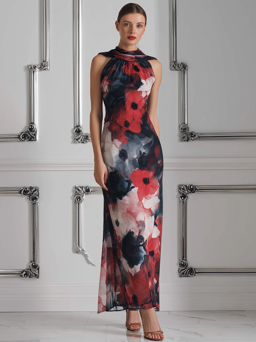 Impressionist Floral Halter Maxi Dress