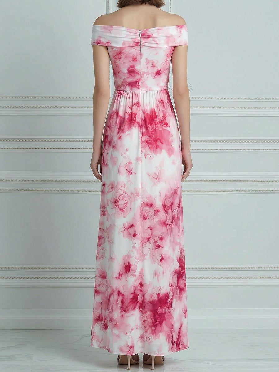 Off-Shoulder Floral Print A-Line Maxi Dress