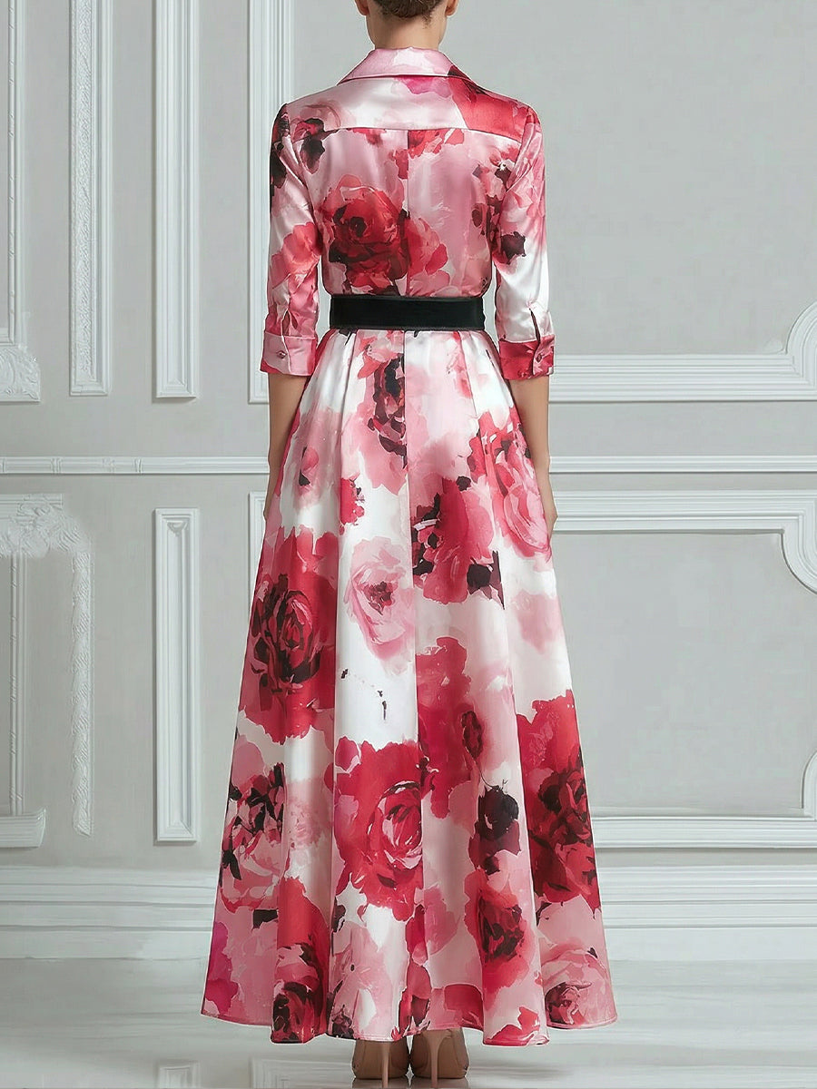 Floral Print Belted A-Line Midi Dress