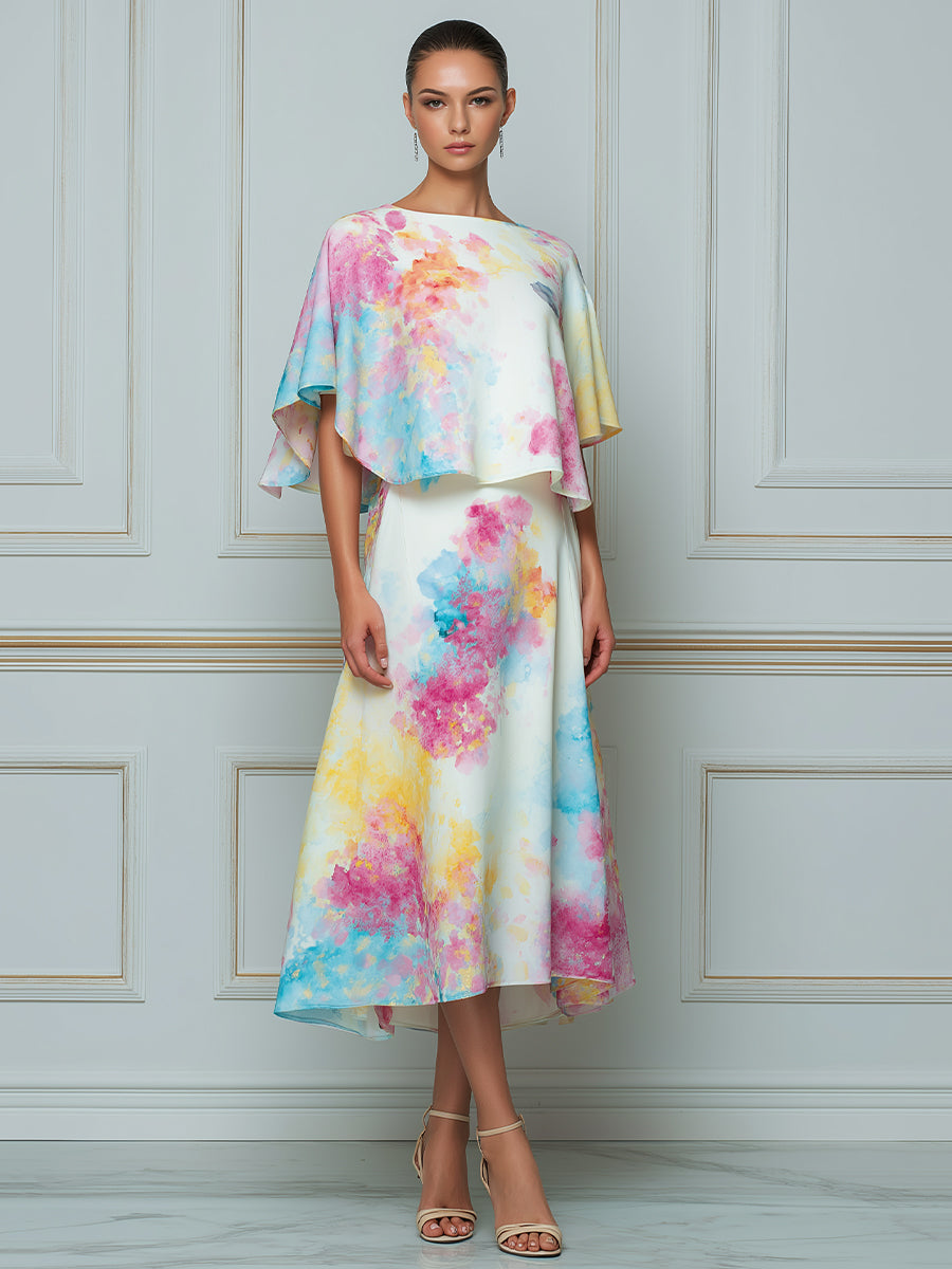Vibrant Watercolor Dream A-Line Midi Dress