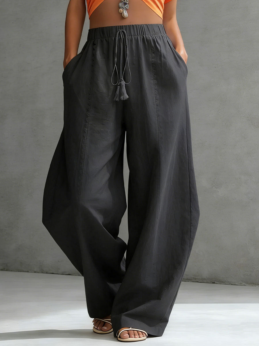 Retro Comfortable Lace-trimmed Simple Linen Loose-fit Trousers