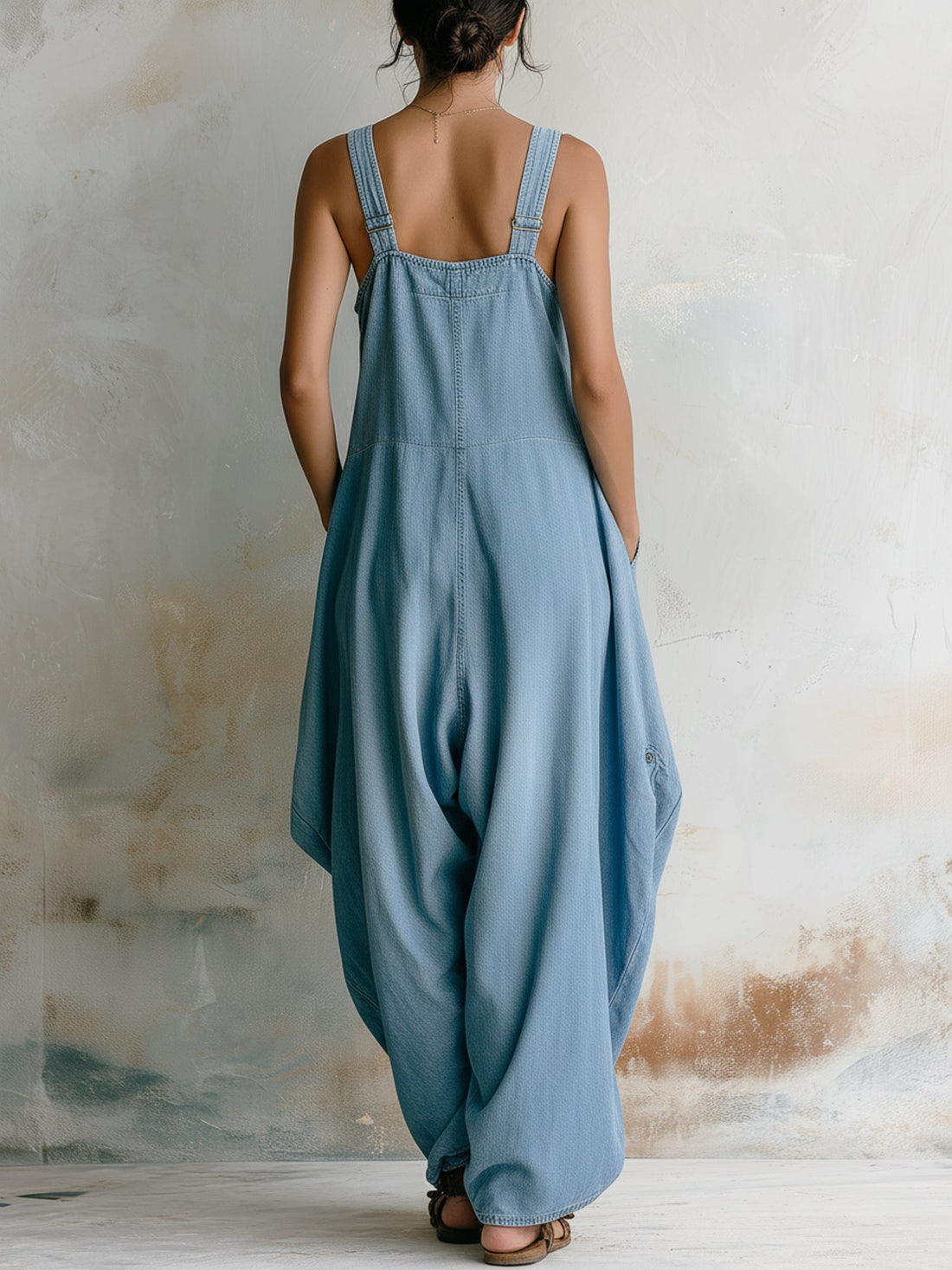 Vintage Washed Denim Sleeveless Jumpsuit
