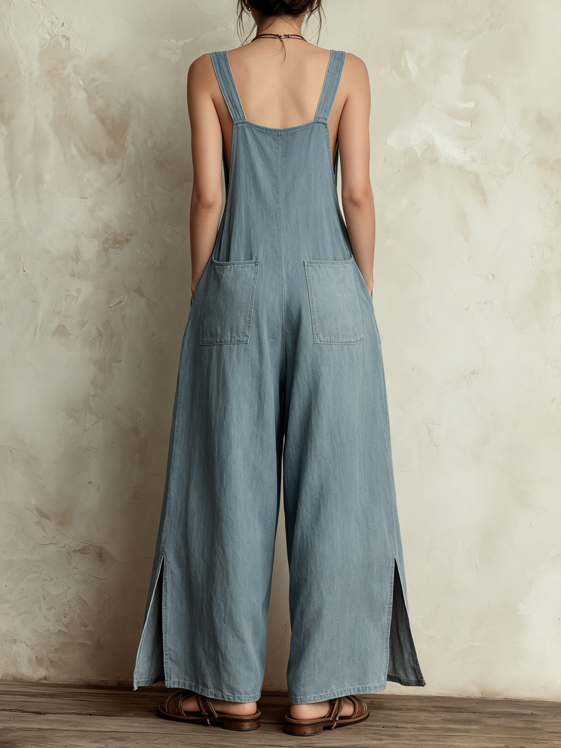 Light Wash Denim Wide-Leg Overalls - Loose Fit Jumpsuit With Pockets