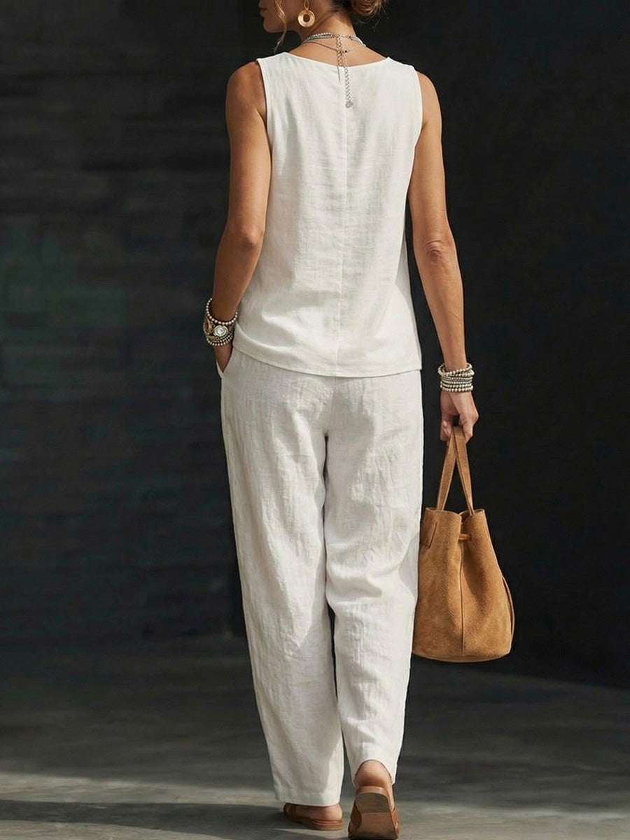 Women's Sleeveless Cowl-neck Top And Pant Set